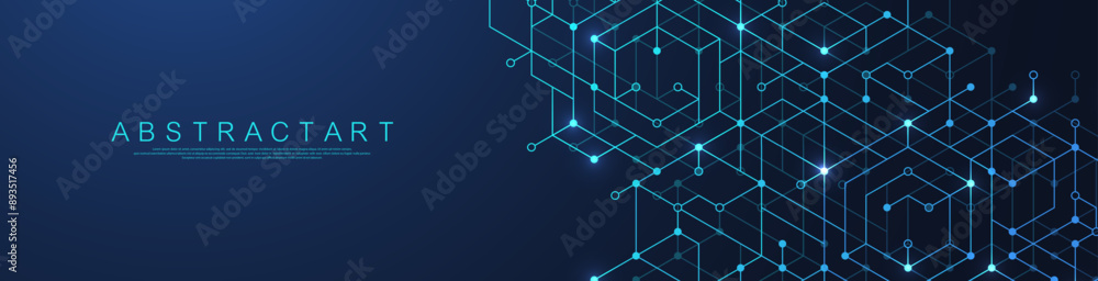 Poster technology abstract background lines, dots and hexagons. hexagonal digital concept for poster, banne