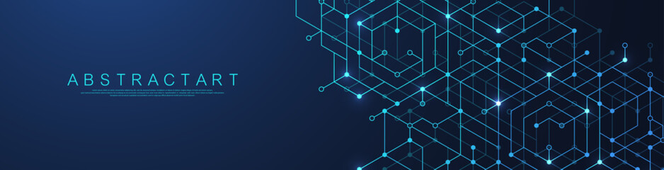 Technology abstract background lines, dots and hexagons. Hexagonal digital concept for poster, banner, header, footer