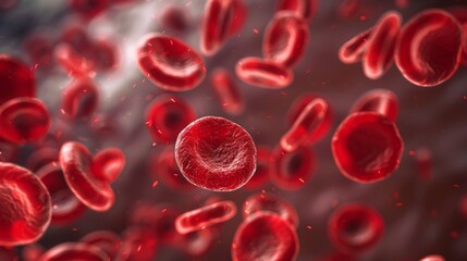 Red blood cells in vein. Blood cells flowing through a capillary bloodstream. Medicine and biology