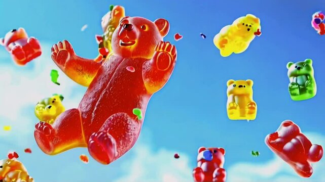 青空から落ちてくるクマの形をしたグミ