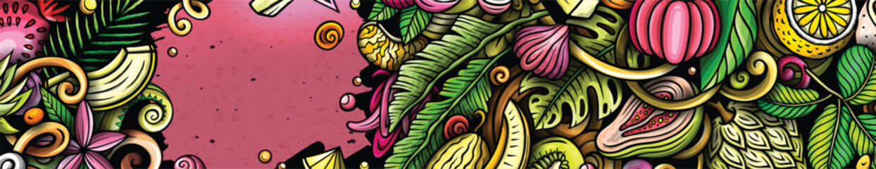 Cartoon vector doodle Tropical Fruits banner