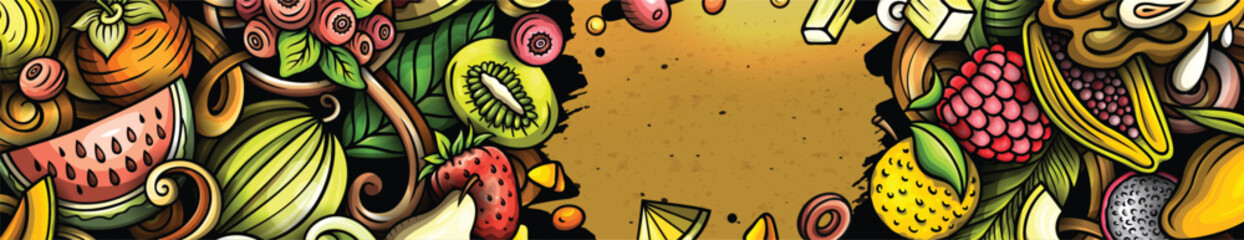 Cartoon vector doodle Fresh Fruits banner background