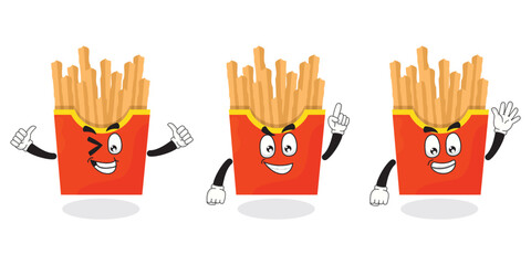 french fries mascot concept illustration, flat style concept illustration.