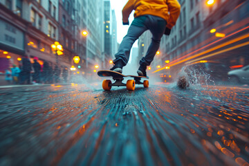 Fototapeta premium Longboarder's High-Speed Descent Down the Urban Slope