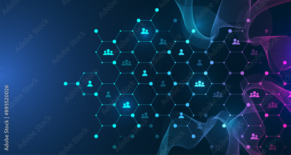Poster Social network communication concept. Global network connection abstract background. Horizontal header web banner. Internet technology. Business. Science. Vector illustration