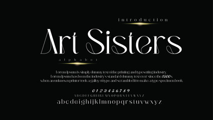 Art Sisters premium luxury elegant alphabet letters and numbers. Vintage wedding typography classic serif font decorative vintage concept. Creative vector illustration