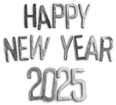 Elegant Silver Metallic New Year 2025 Sign - Powered by Adobe