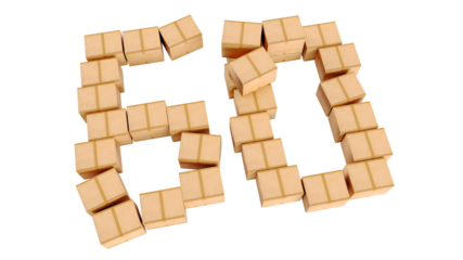 number 60 sixty shaped by cardboard boxes isolated on a white background