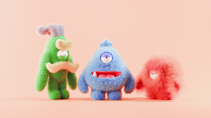 Cute Little Monster Hanging out Together 3D render
