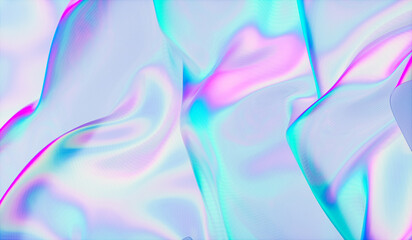 Abstract 3d podium background with iridescent holographic fabric texture.