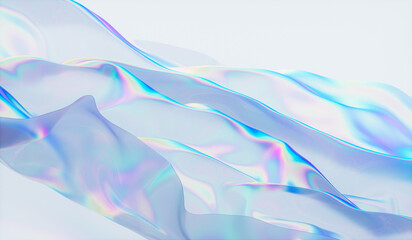 Abstract 3d podium background with iridescent holographic fabric texture.