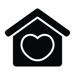 Simple Home with Love glyph icon. The icon can be used for websites, print templates, presentation templates, illustrations, etc