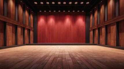 Stage lights casting dynamic effects, acoustic optimization for perfect sound, detailed 3D performance environment