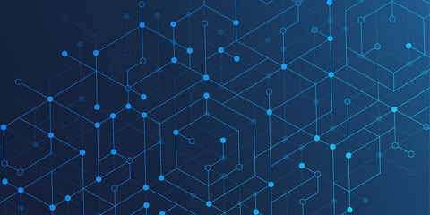 Obraz premium Technology abstract background lines, dots and hexagons. Hexagonal digital concept for poster, banner, header, footer