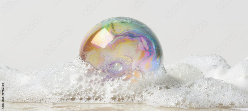Poster isolated soap foam and bubbles on white with clipping path in color