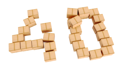 number 40 forty shaped by cardboard boxes isolated on a transparent background