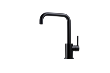 sleek, black kitchen faucet with a matte finish, isolated on a white background