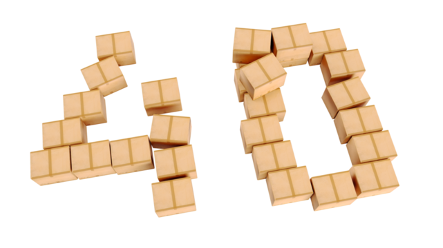 number 40 forty shaped by cardboard boxes isolated on a transparent background