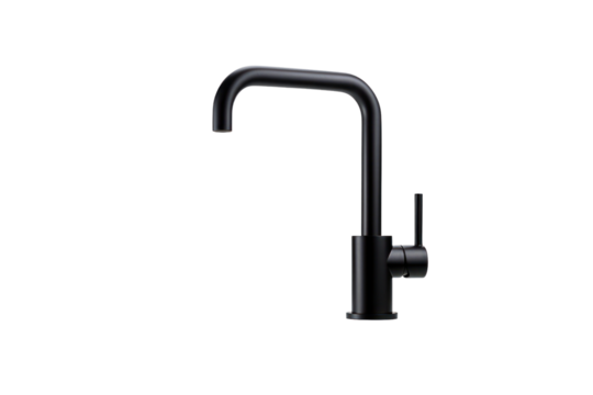 sleek, black kitchen faucet with a matte finish, isolated on a white background