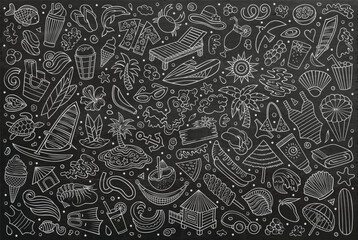 Vector doodle cartoon set of Summer beach theme objects and symbols