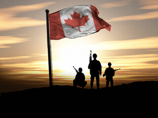 Canada Independence Day, Canada flag with soldiers. Photo Illustration