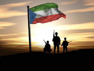 Equatorial Guinea Independence Day, Equatorial Guinea flag with soldiers. Photo Illustration