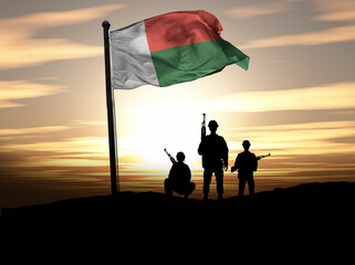 Madagascar Independence Day, Madagascar flag with soldiers. Photo Illustration