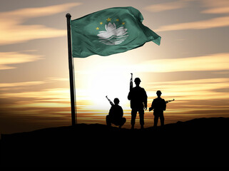 Macau Independence Day, Macau flag with soldiers. Photo Illustration