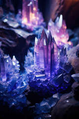 Glowing Amethyst Crystals Emanating a Mystical Light in the Darkness