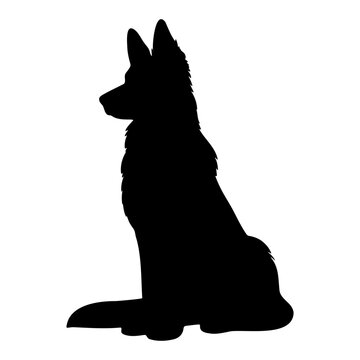 Silhouette of a sitting german shepherd dog
