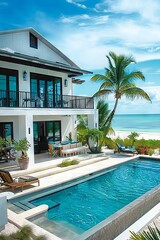 Fototapeta premium A large house with a pool and beach.
