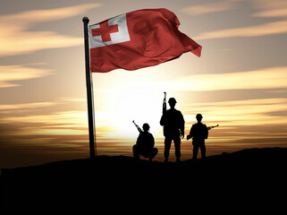 Tonga Independence Day, Tonga flag with soldiers. Photo Illustration