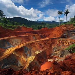 Tropical Resource Extraction: Bauxite Mining in a Lush Tropical Pit