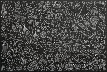 Vector doodle cartoon set of Summer theme objects and symbols