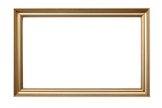 sleek and modern gold metal picture frame with a slightly wider border, isolated on a white background