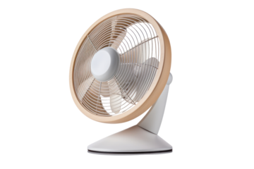 sleek and modern desk fan with minimalist design, isolated on white background