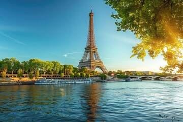 Obraz premium City scape of Paris with Eiffel Tower. ai generated