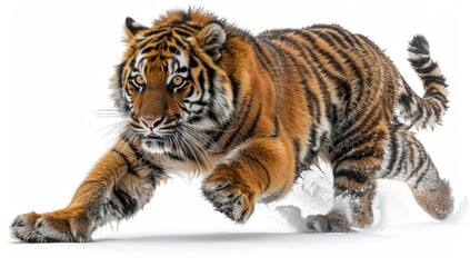 Fototapeta premium Striped Tiger Pouncing Through Snow