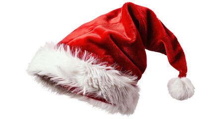 Christmas red Santa Claus cap isolated on transparent background high quality festive design for ads and creative projects