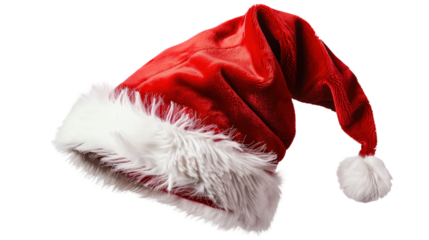 Christmas red Santa Claus cap isolated on transparent background high quality festive design for ads and creative projects
