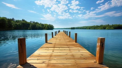 Dock at Ludington State Park. Scenic View of Lake in Summer Day and Nature Wilderness. Ludington, Michigan