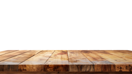 Wooden table top for product display isolated on transparent background
