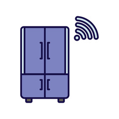 smart fridge color line  icon with white background vector stock illustration