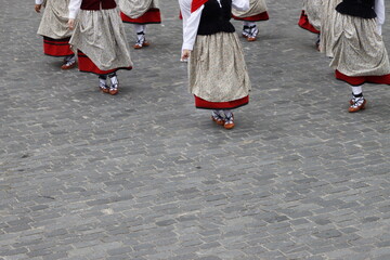 Basque folk dance exhibition in the downtown of Bilbao, Spain