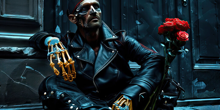 The Scars of War: A maimed veteran, missing an arm, selling flowers on a street corner as a meager living.