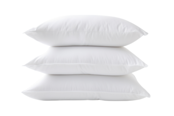set of hypoallergenic white pillows filled with premium down alternative, isolated on white background