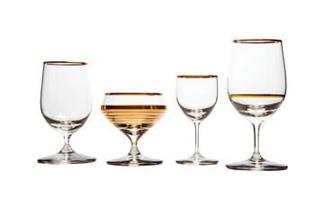 set of gleaming gold-rimmed glassware, perfect for serving drinks in style. Isolated on white background