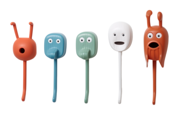 selection of adhesive wall hooks that are easy to install and remove without damaging walls, showcased on a white background.