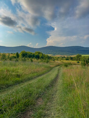 The landscape of Carpathian Mountains in the cloudy weather. Perfect weather condition in the summer season