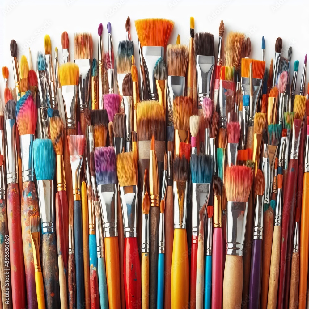 Poster 17 9. a stack of colorful paintbrushes of various sizes, isolate